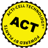 Yellow logo with the words "acti-cell technology" written on it against a white background